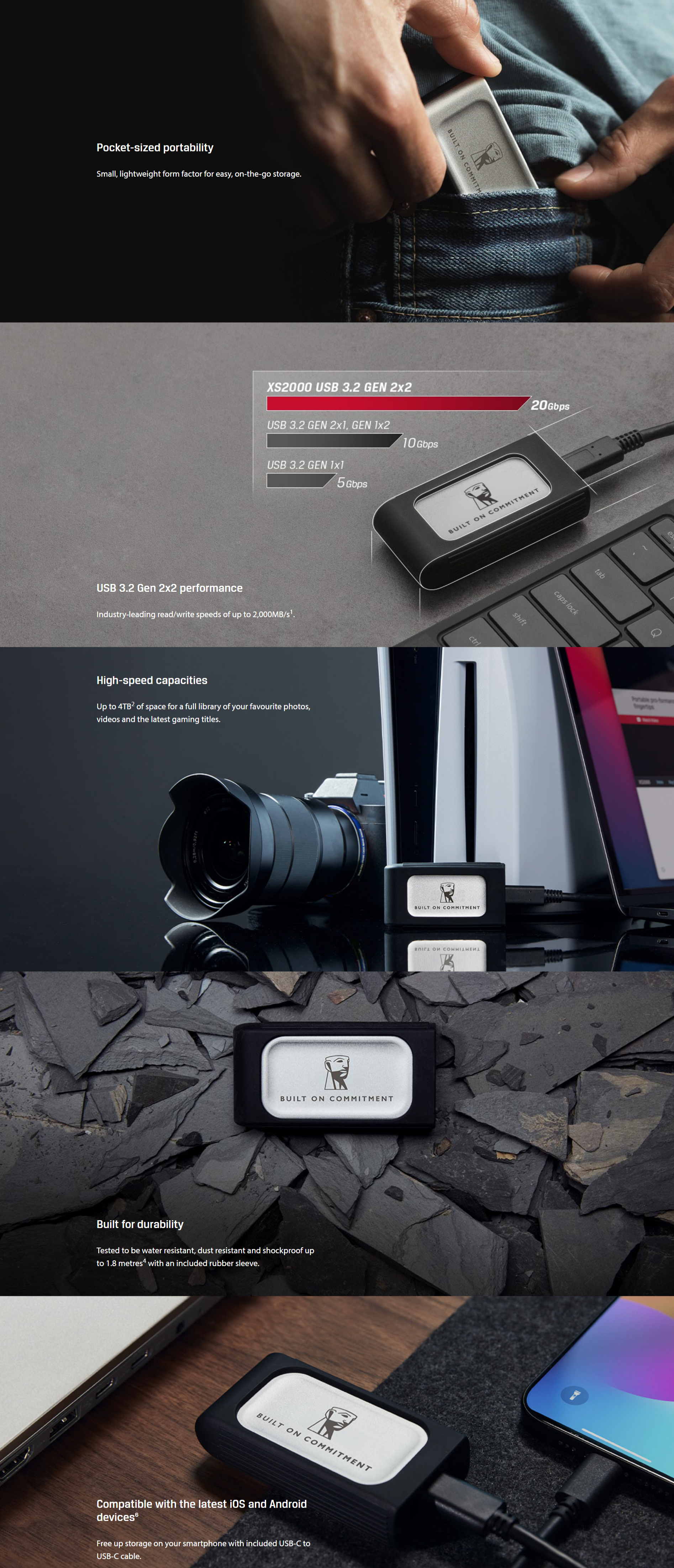 A large marketing image providing additional information about the product Kingston XS2000 BOC USB 3.2 Gen2 Type-C Portable External SSD - 2TB - Additional alt info not provided